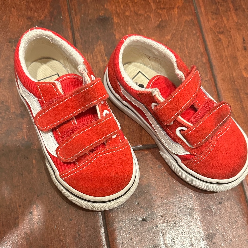 Vans toddler Red and White Velcro Sneakers